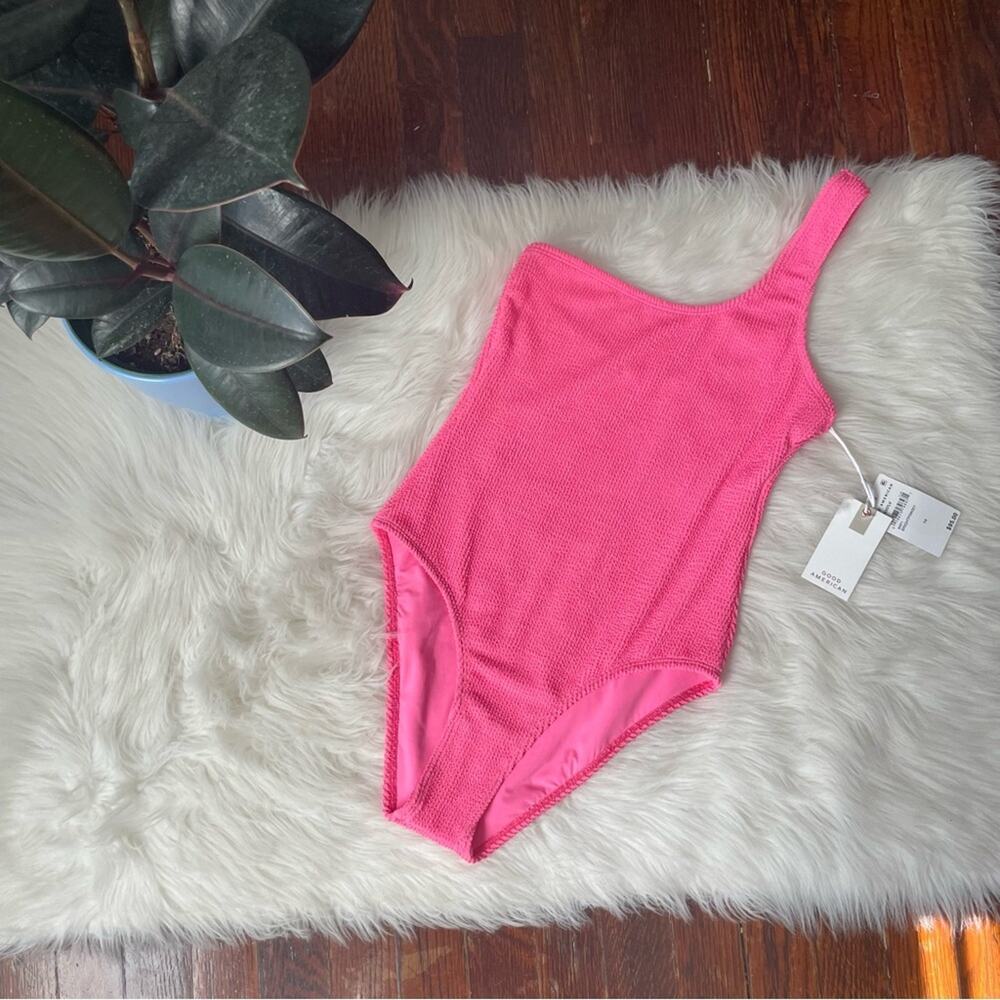 Good American Bright Pink One Shoulder Always Fits One Piece NWT